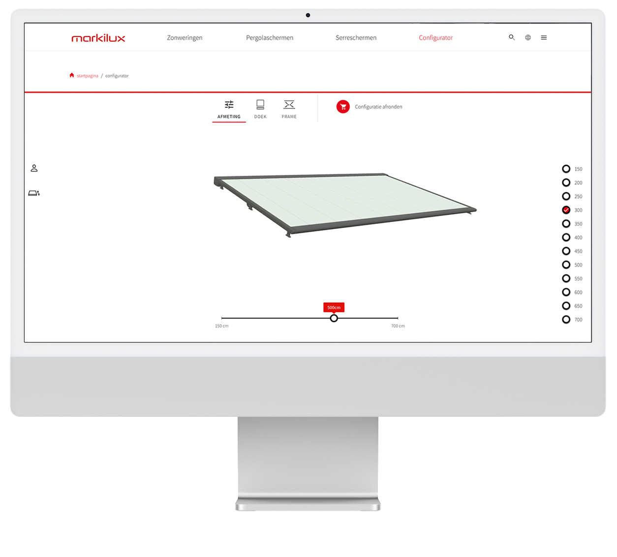 Bovendakzonwering configurator